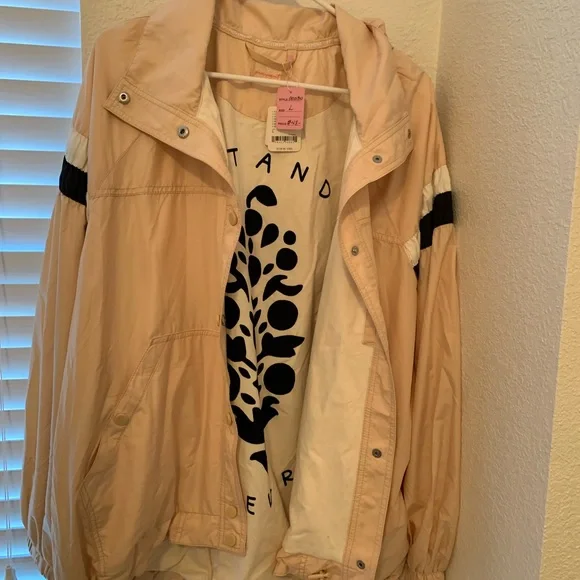 💋NWT💋Free People Cream Bomber‎ Jacket with Black and White Stripes 030 - Picture 5 of 6